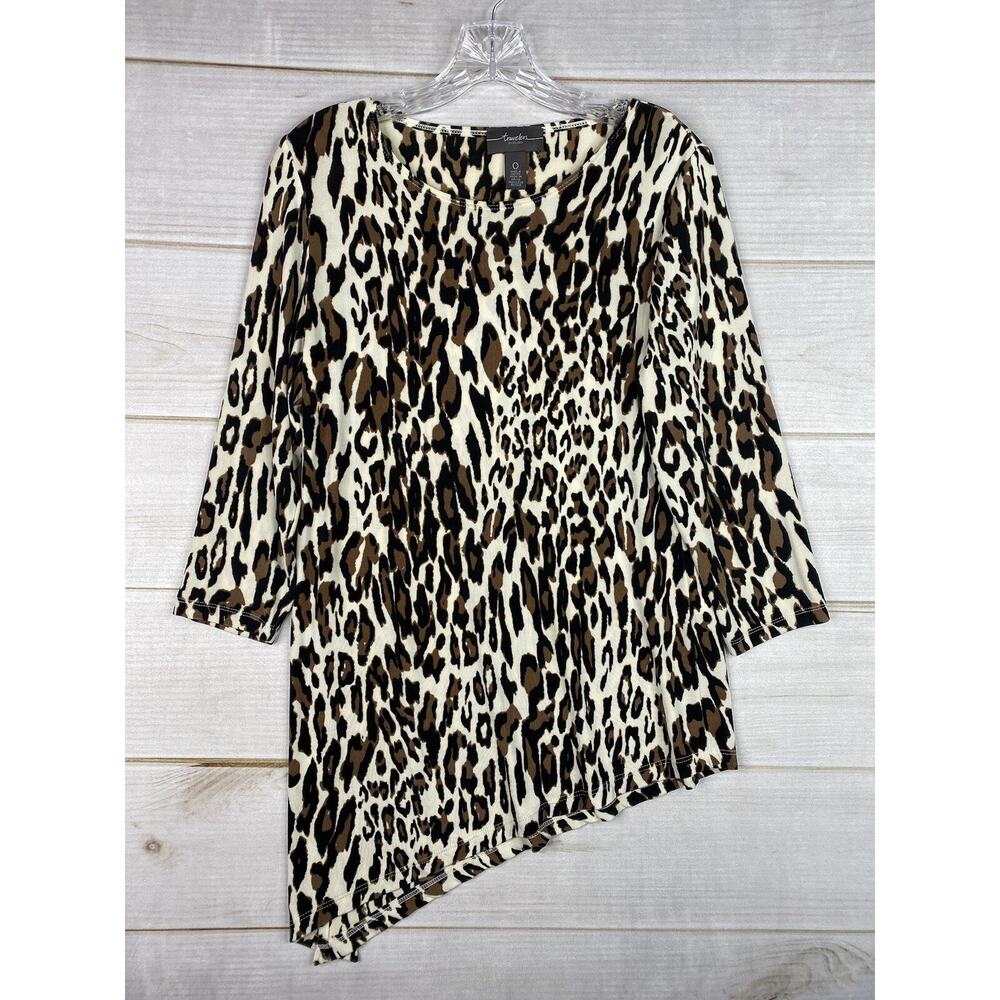 Chico's Travelers Top Sz 0 Womens S Animal Print Tunic Top Asymmetrical Slinky